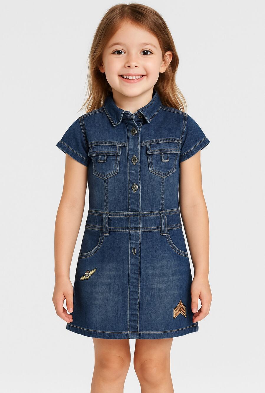Girls Denim Dress Youth Girls Size 6X Blue Jean Short Sleeve Button Front